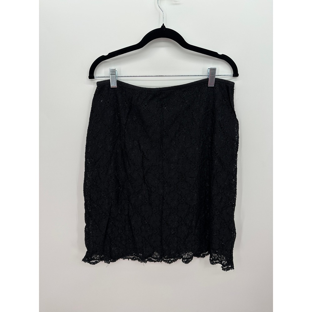 Black Floral‎ Whimsigoth Y2K Coquette Lace Pencil Skirt Sz L Dark Romantic